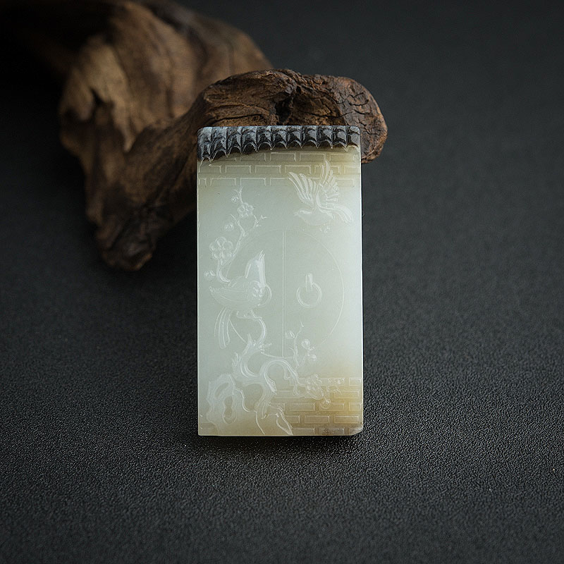 俄料俏色和田玉山料喜上眉梢吊坠-红掌柜