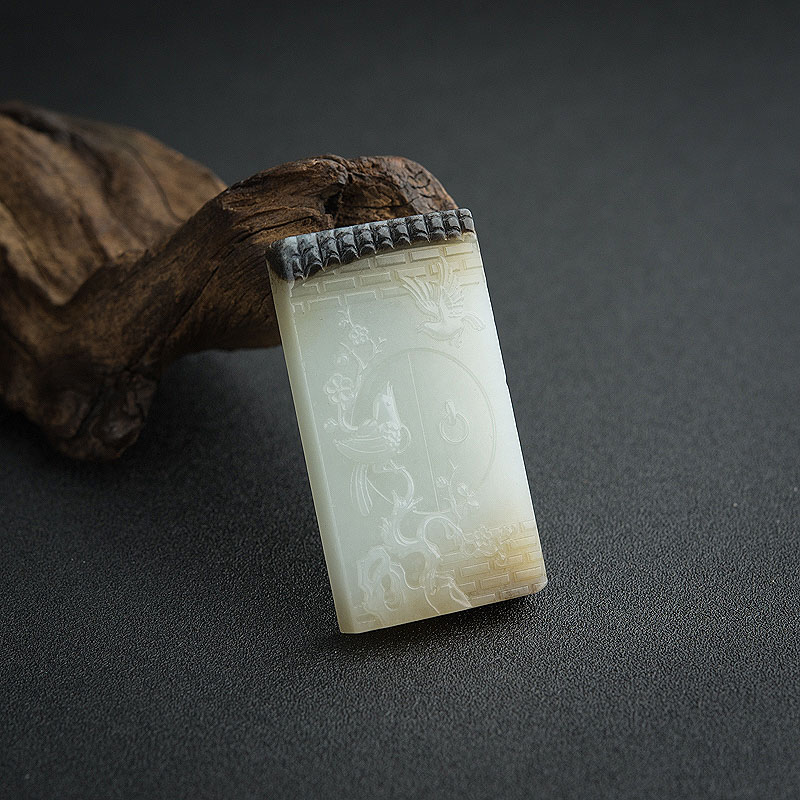 俏色和田玉山料喜上眉梢吊坠-红掌柜