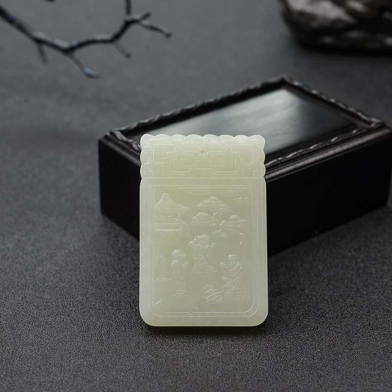 韩料和田青白玉山料童趣吊坠 - 红掌柜