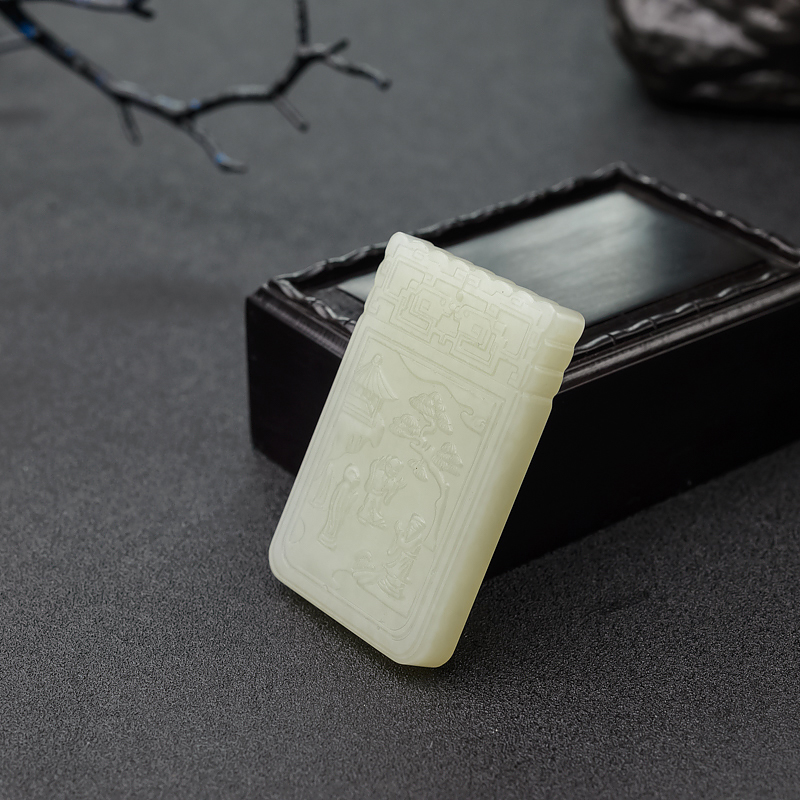 和田青白玉山料童趣吊坠 - 红掌柜