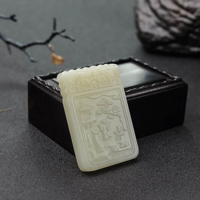 青白玉山料童趣吊坠 - 红掌柜