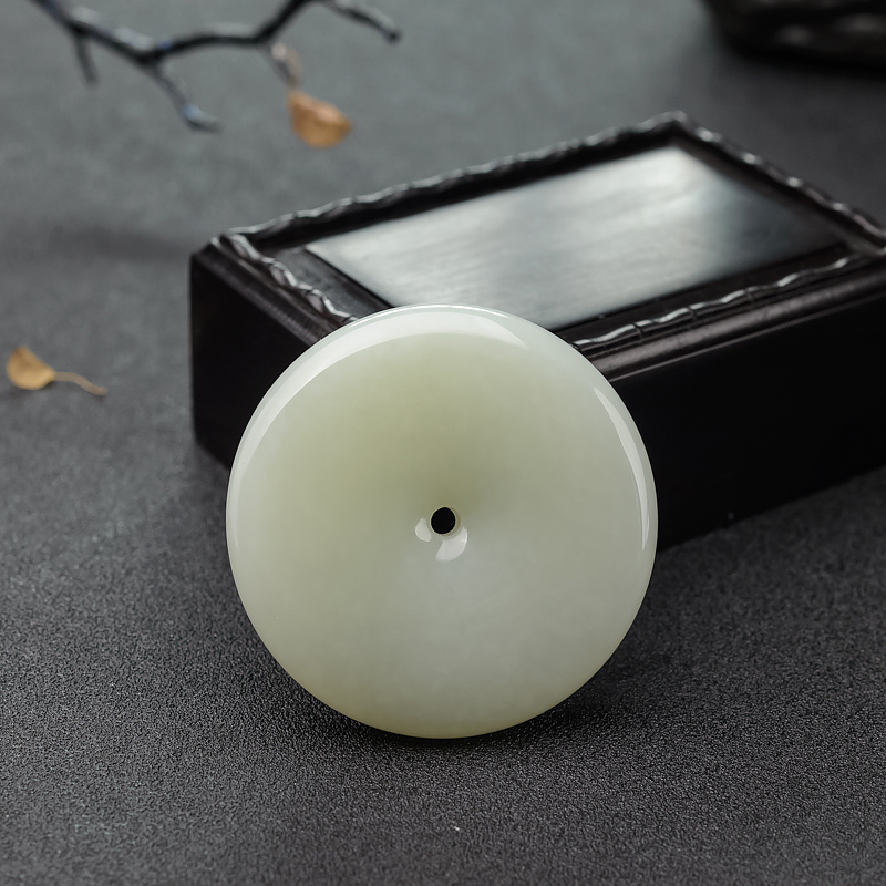 俄料和田青白玉平安扣吊坠 - 红掌柜