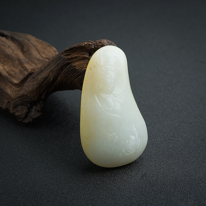 天然白玉山料观音吊坠-红掌柜