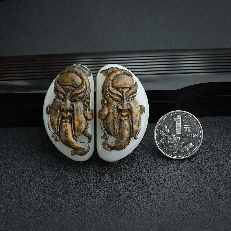 天然和田玉关公吊坠 - 红掌柜