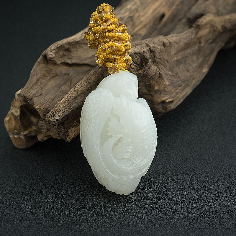 俄罗斯天然和田白玉鹰吊坠 - 红掌柜