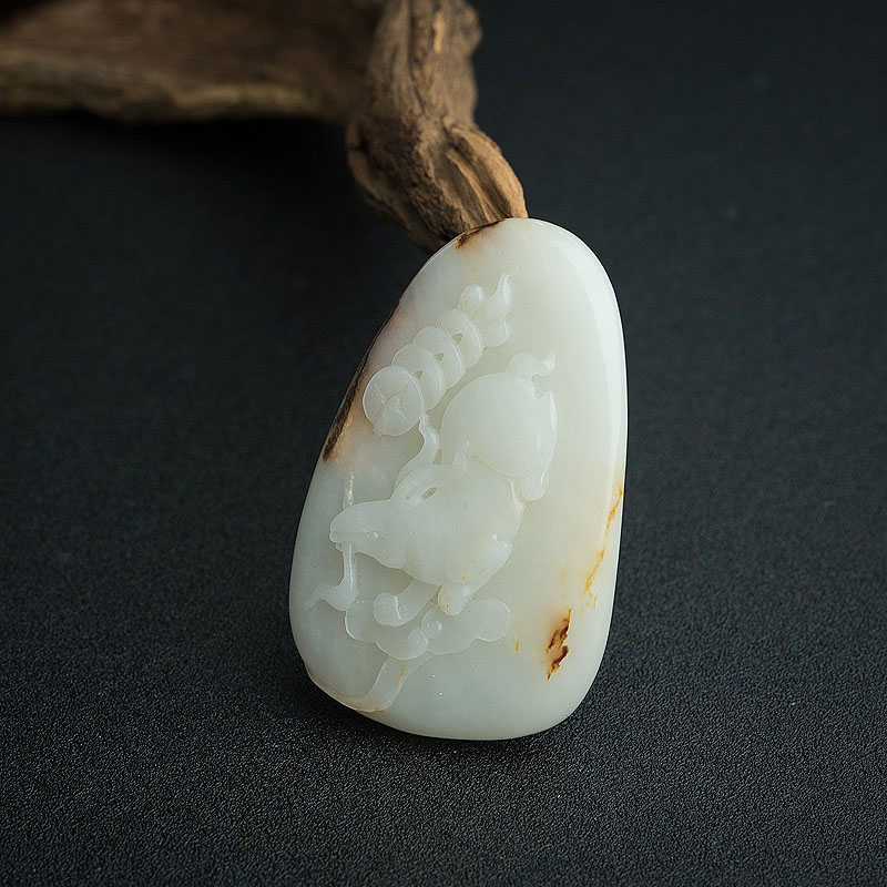 和田白玉灵兔献瑞吊坠 - 红掌柜
