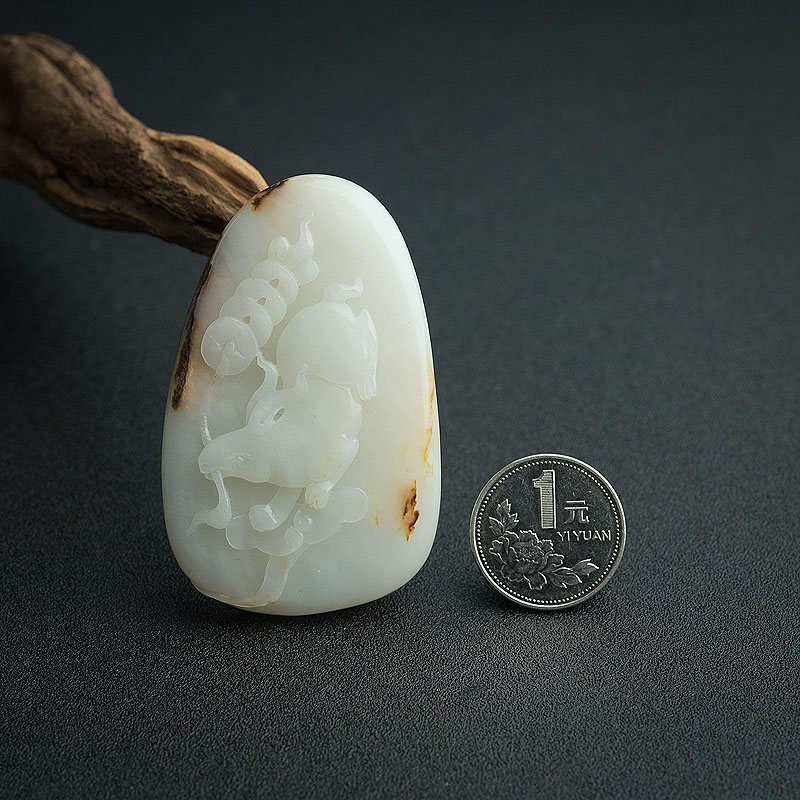 天然和田玉灵兔献瑞吊坠 - 红掌柜