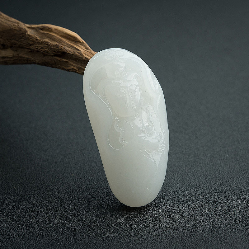 天然和田白玉观音吊坠 - 红掌柜