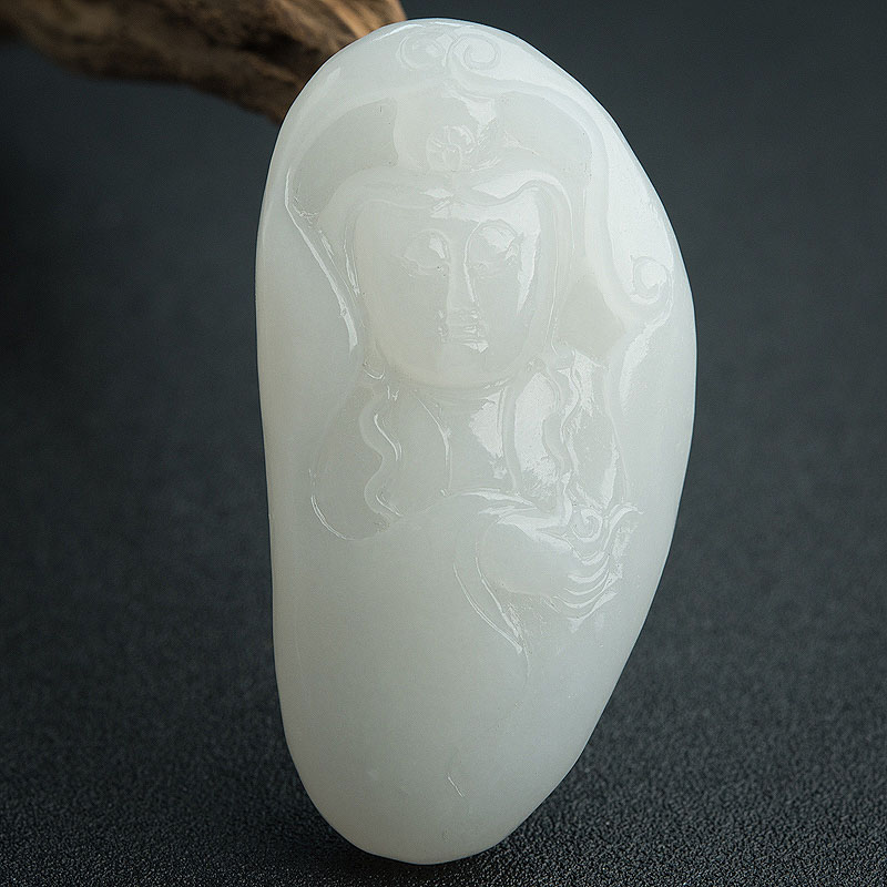 俄罗斯和田玉观音吊坠 - 红掌柜