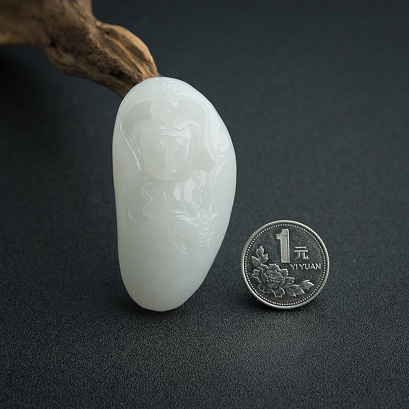 天然和田玉观音吊坠 - 红掌柜