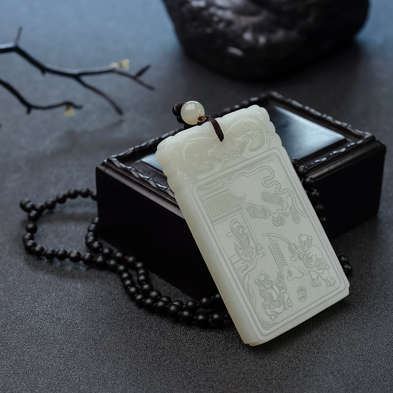 俄料青白玉山料欢天喜地吊坠-红掌柜