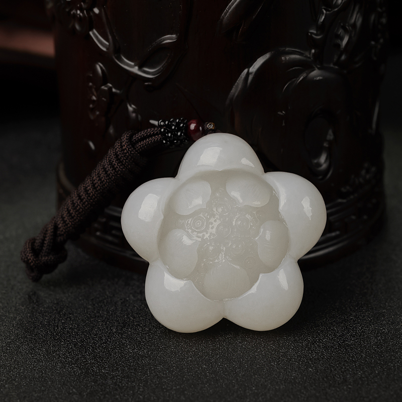 俄料天然白玉山料莲花吊坠-红掌柜