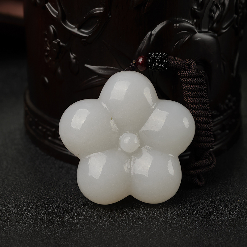 俄料天然白玉莲花吊坠-红掌柜