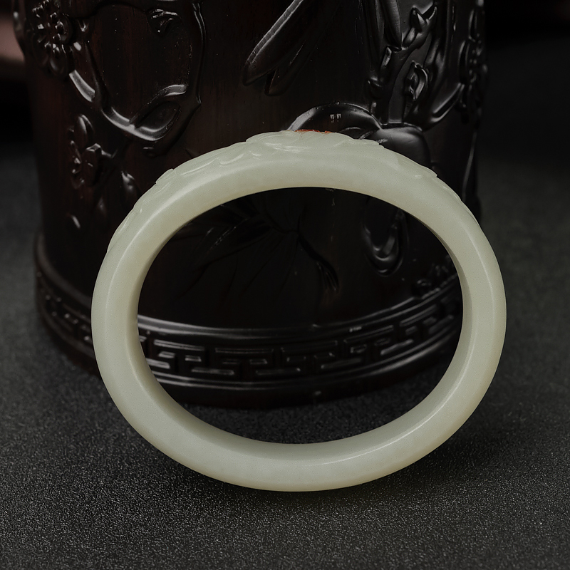 俄料青白玉山料莲花贵妃镯-红掌柜