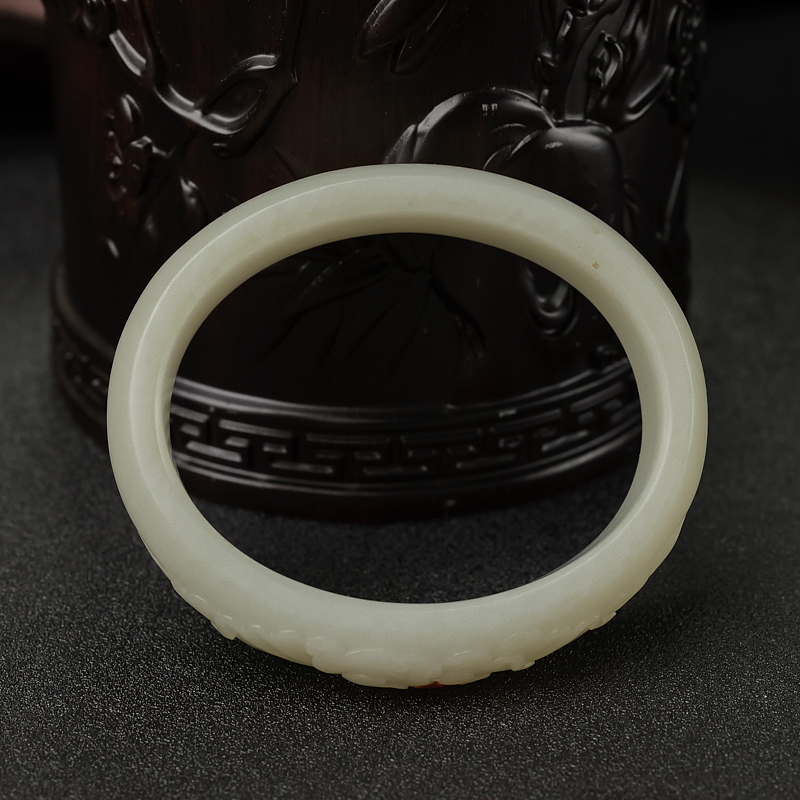 俄料天然青白玉莲花贵妃镯-红掌柜