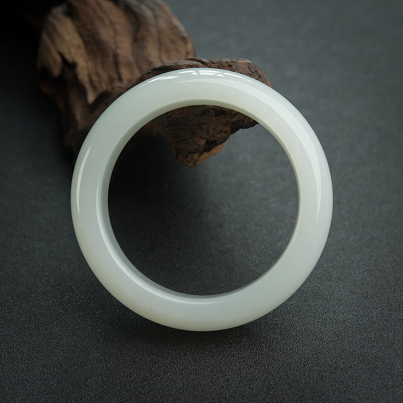 俄料天然山料和田白玉扁镯-红掌柜