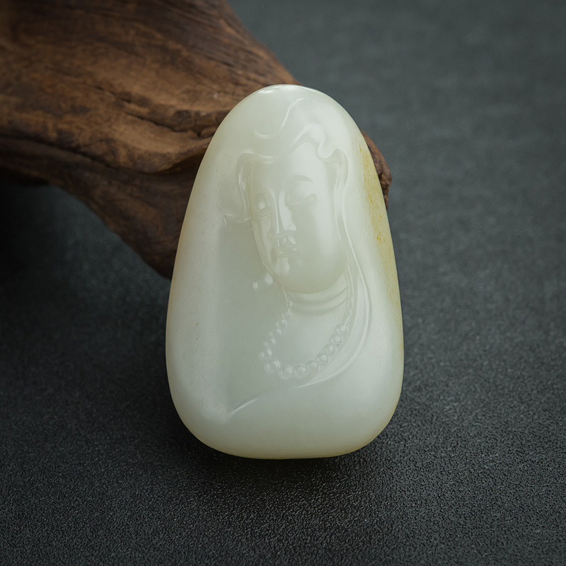 俄料山料和田白玉观音吊坠-红掌柜