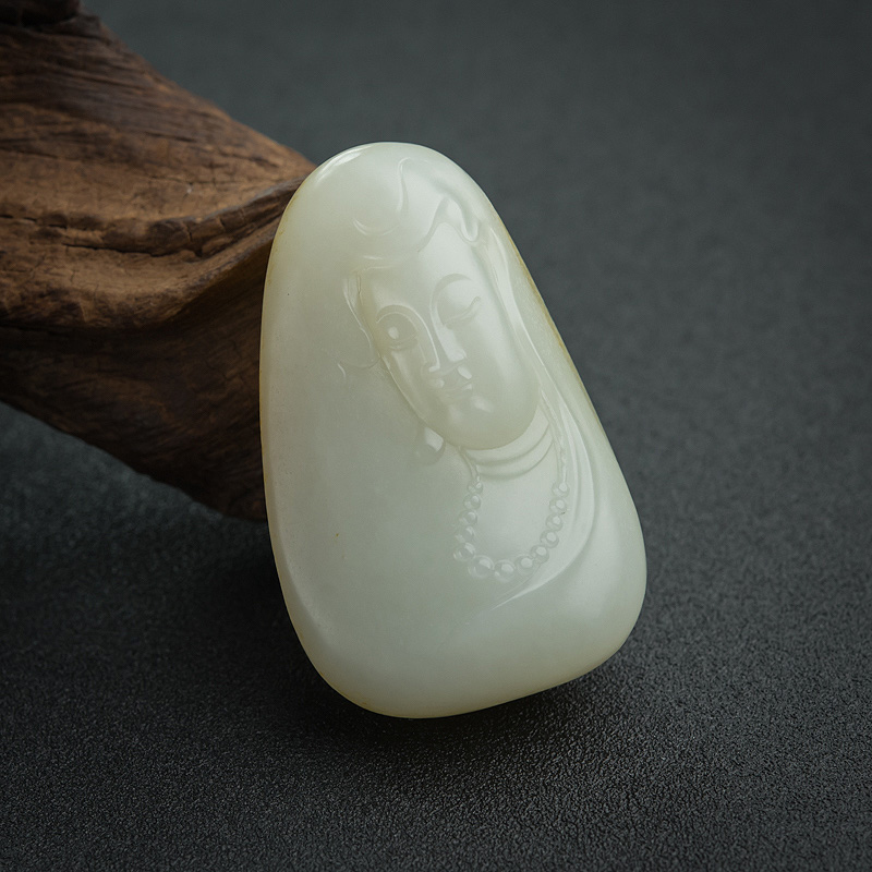 山料和田白玉观音吊坠-红掌柜