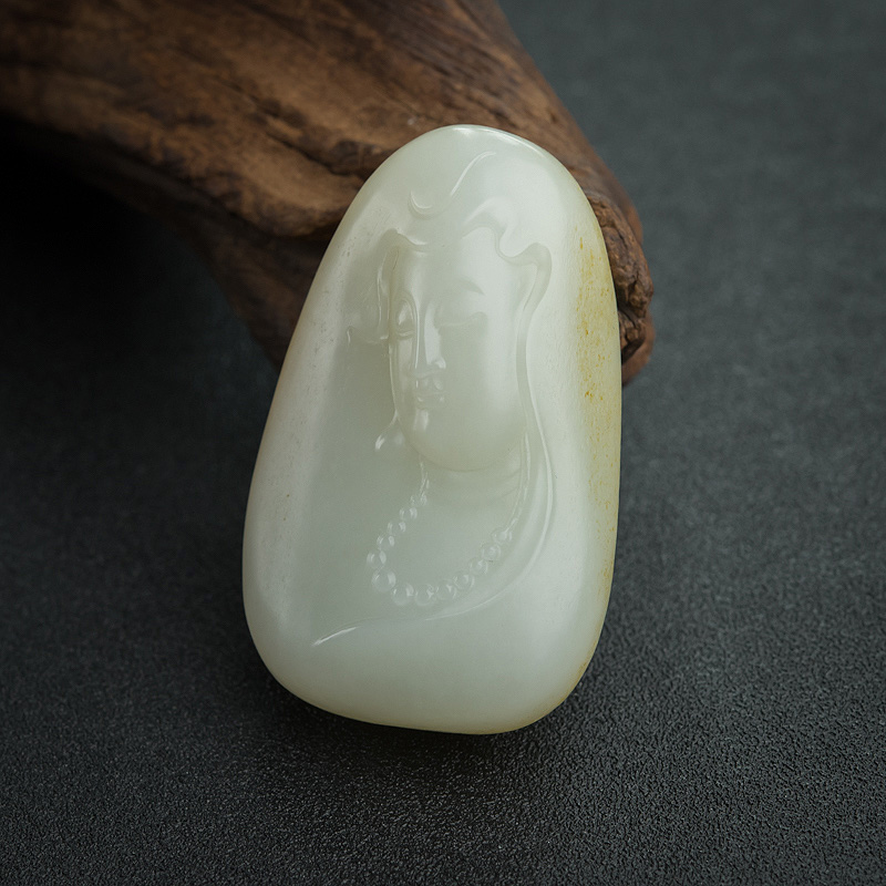 俄料和田白玉观音吊坠-红掌柜