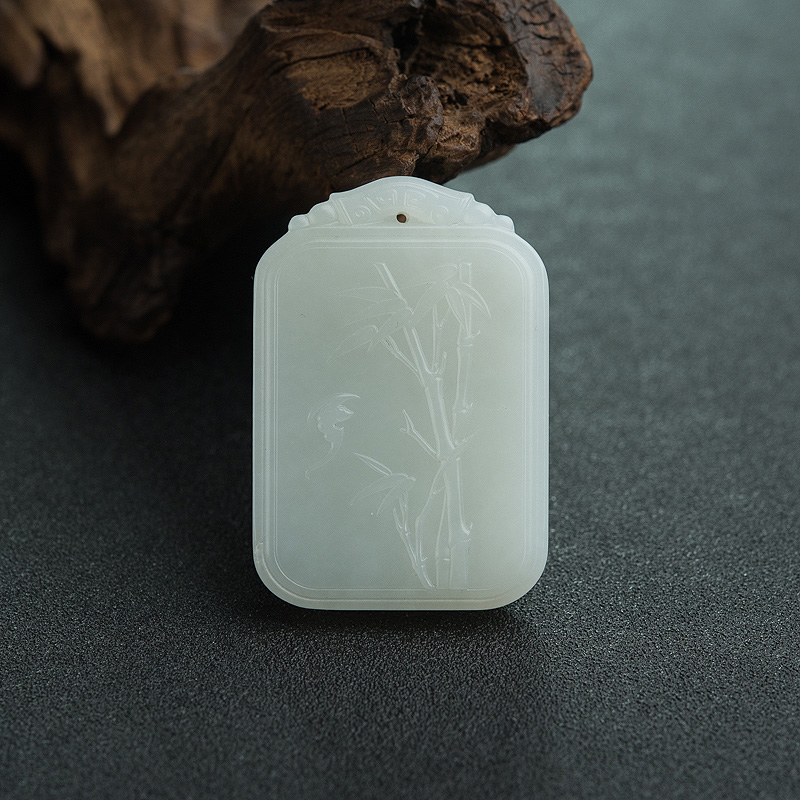 山料天然和田白玉竹报平安吊坠-红掌柜