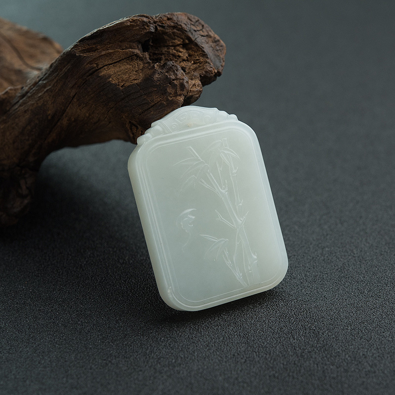 天然和田白玉竹报平安吊坠-红掌柜