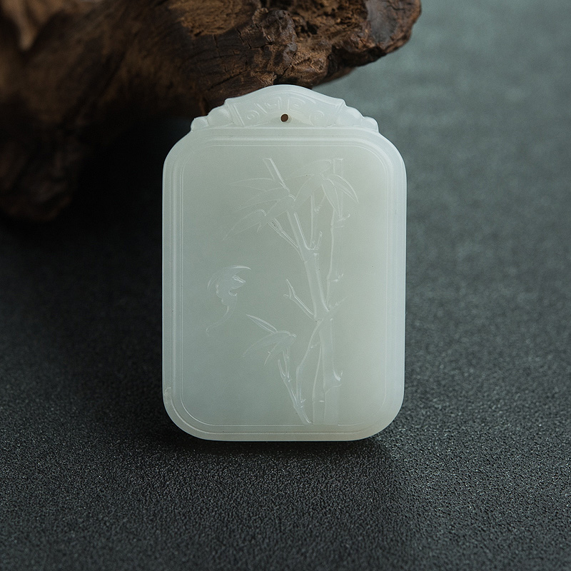 和田白玉竹报平安吊坠-红掌柜