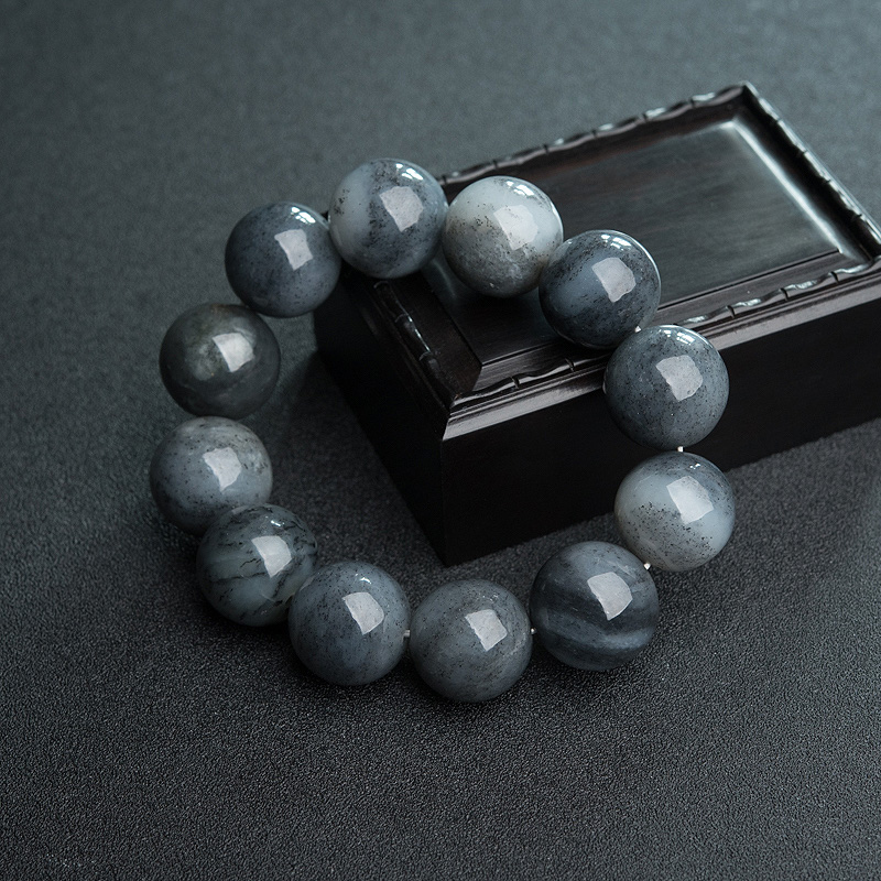 天然山料和田青花玉单圈手串-红掌柜