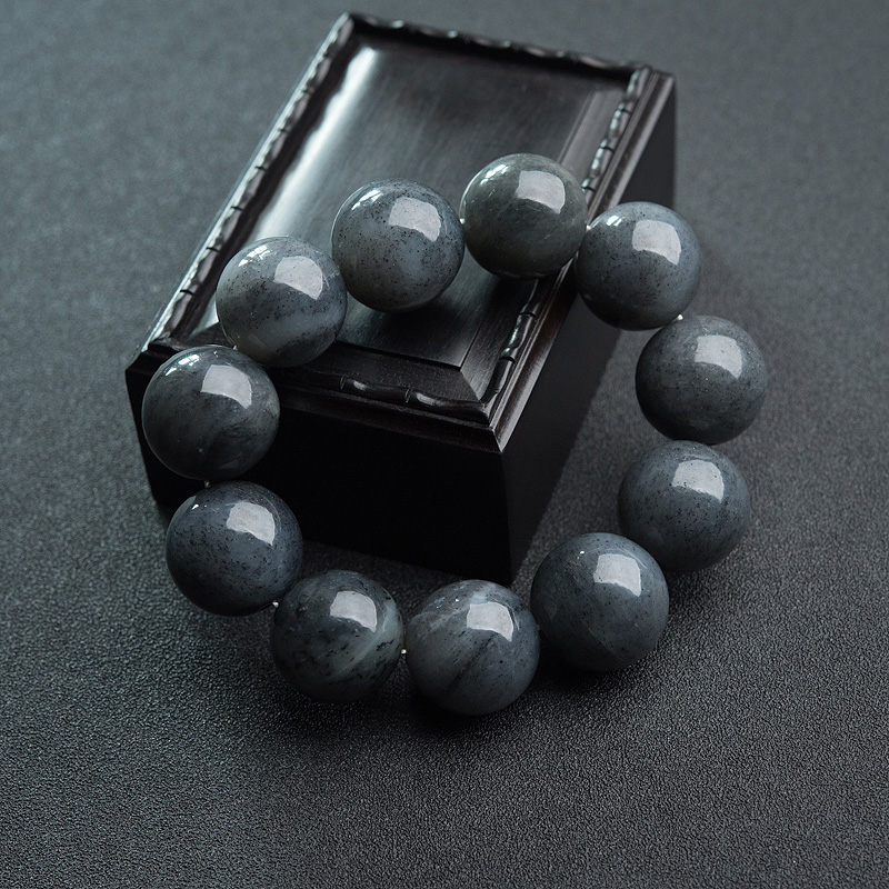 天然山料和田青花玉单圈手串-红掌柜