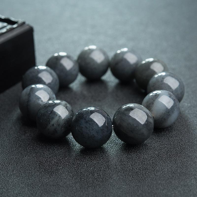 天然和田青花玉单圈手串-红掌柜