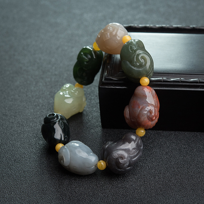 天然和田玉羊头单圈手串-红掌柜