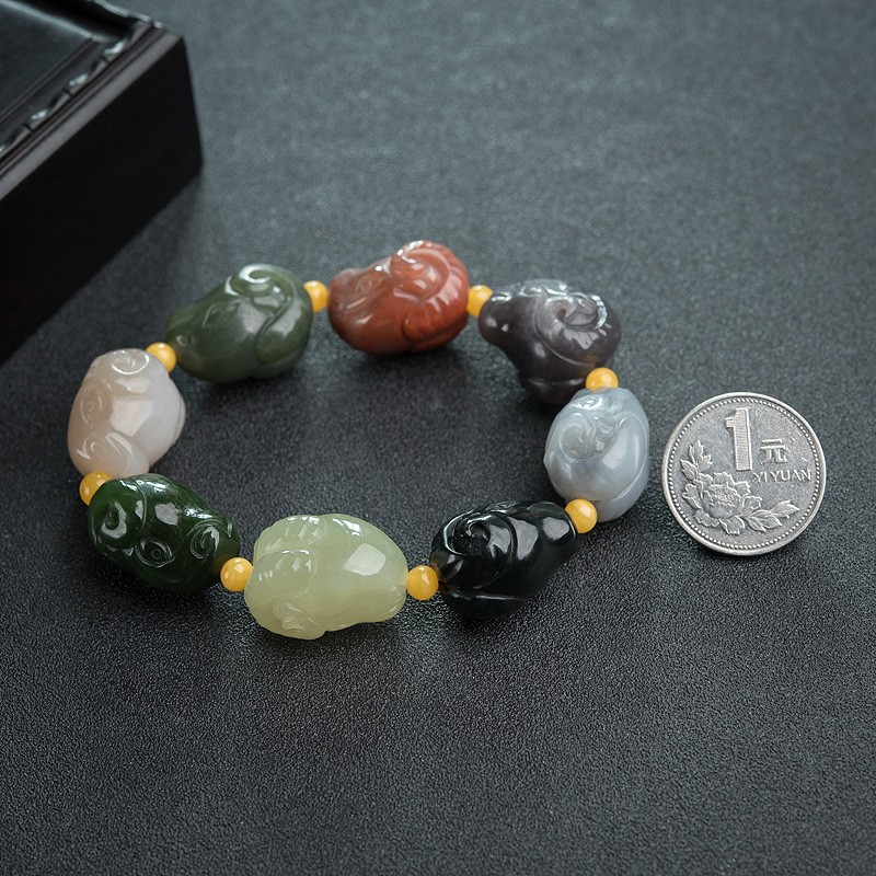 新疆天然和田玉羊头手串-红掌柜