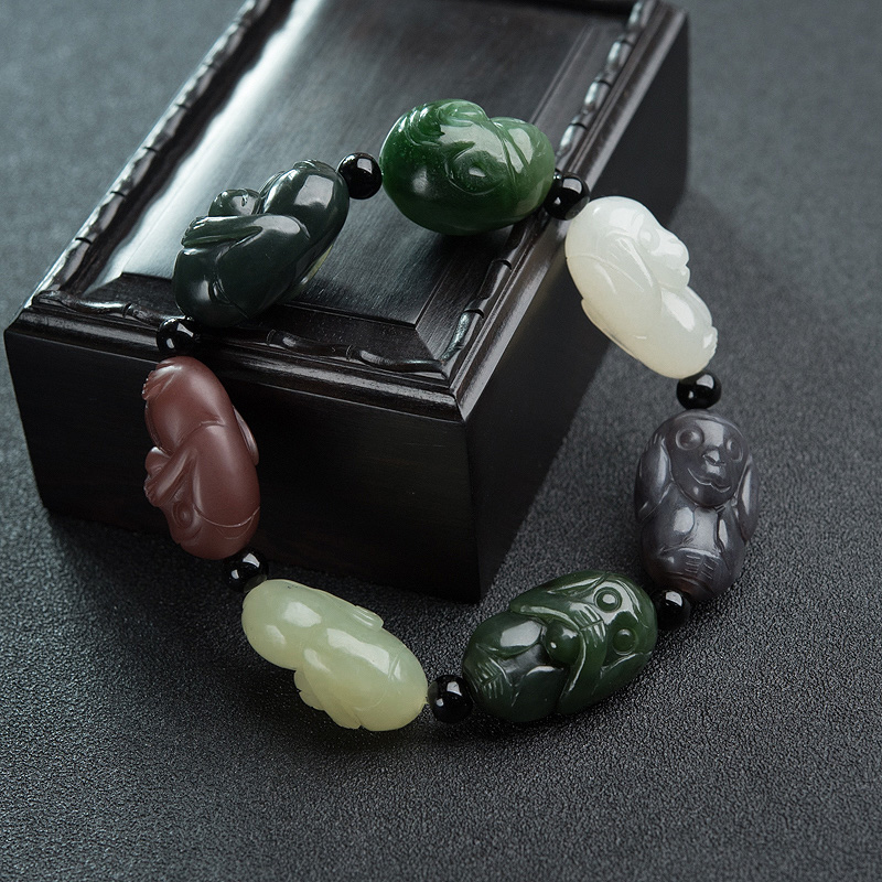 和田玉三不猴单圈手串-红掌柜