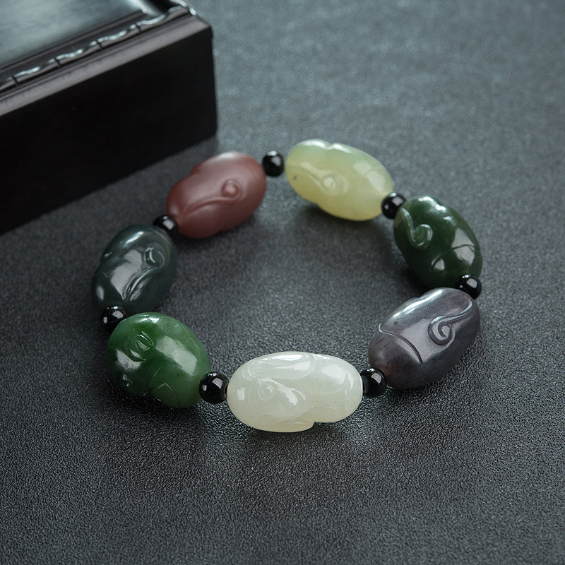 和田玉三不猴单圈手串-红掌柜