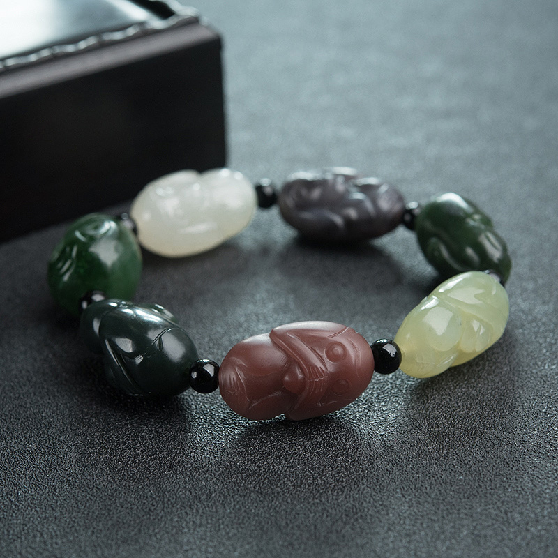 多宝和田玉三不猴手串-红掌柜