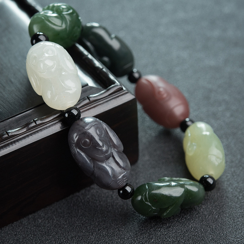 多宝和田玉生肖单圈手串-红掌柜