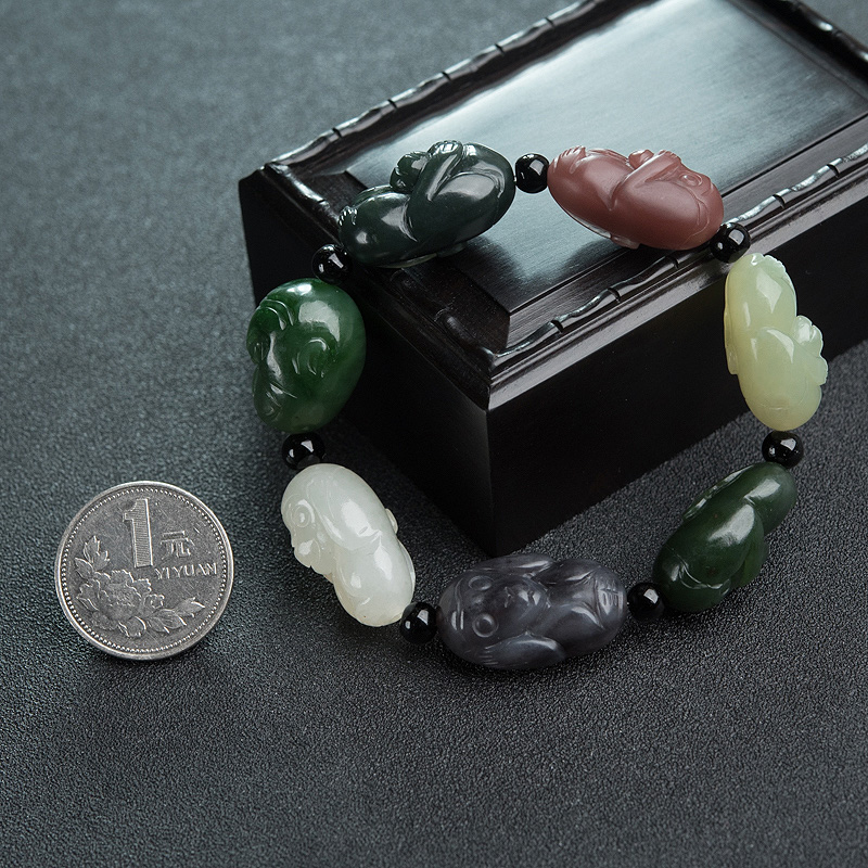 多宝和田玉三不猴单圈手串-红掌柜