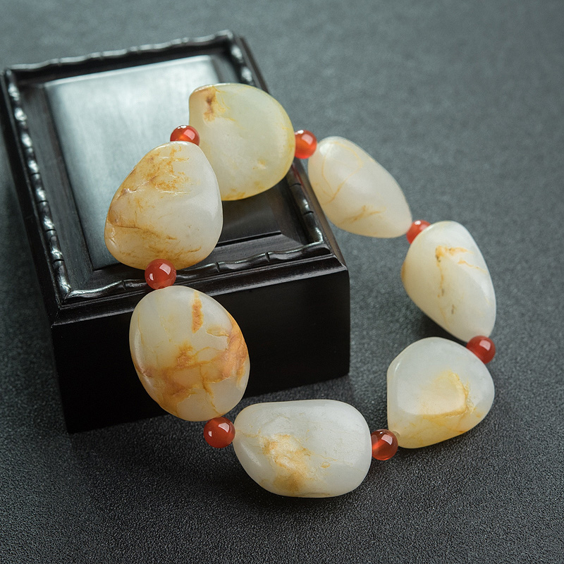 俏色和田玉随形单圈手串-红掌柜