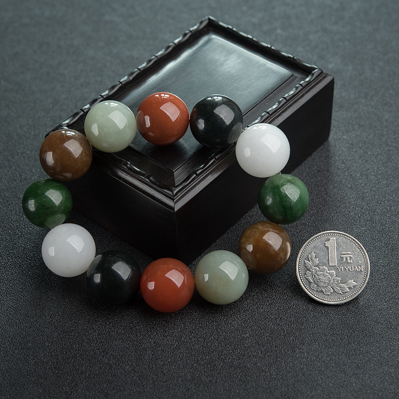 多彩和田玉单圈手串-红掌柜