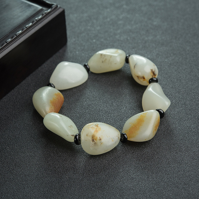 籽料俏色和田玉随形单圈手串-红掌柜