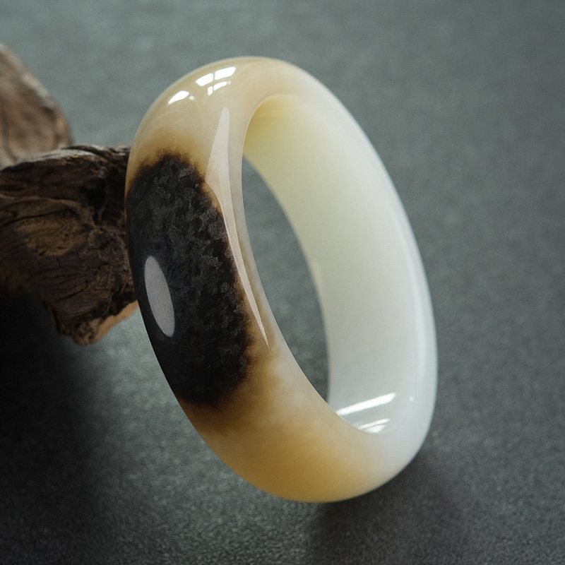 山料俏色和田玉扁镯-红掌柜