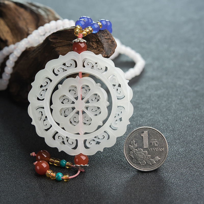 和田玉镂雕转运轮项链-红掌柜
