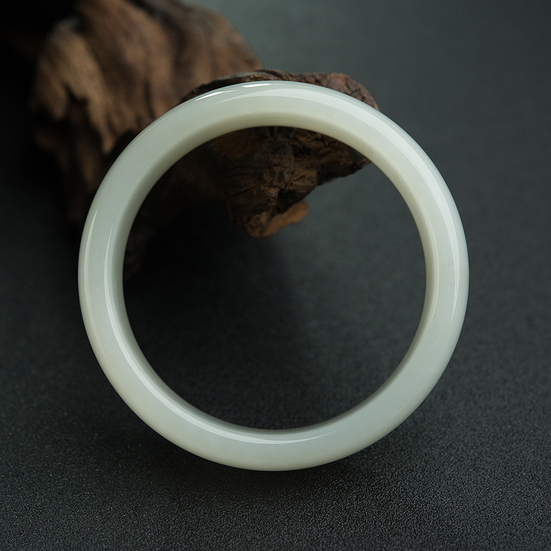 59mm山料和田青白玉扁镯-红掌柜