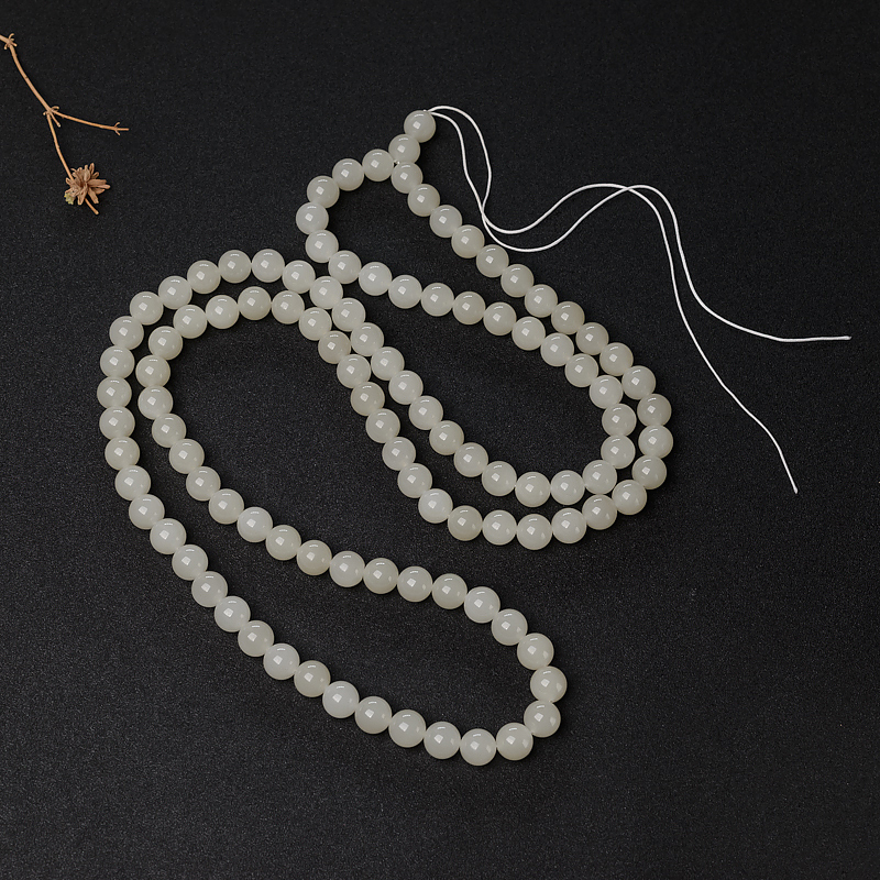 12mm山料和田白玉108佛珠-红掌柜