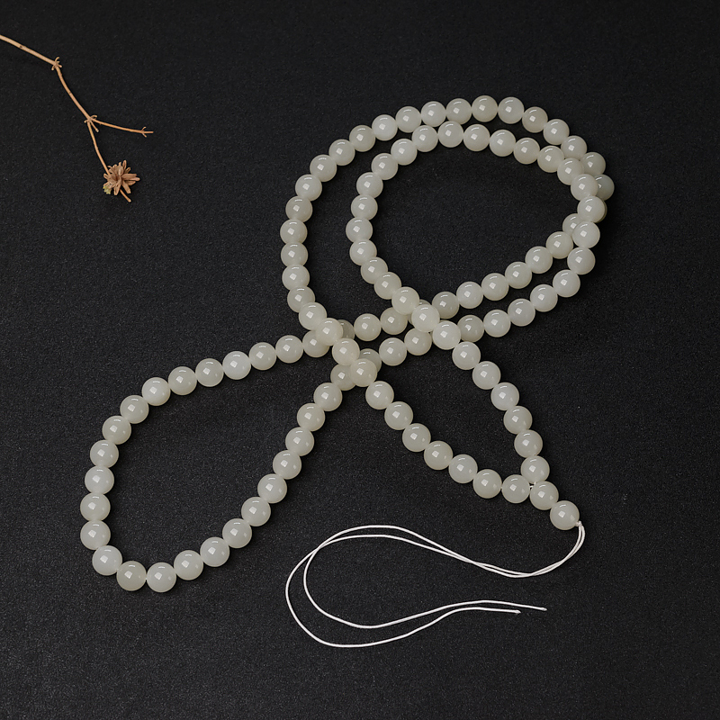 12mm和田白玉108佛珠-红掌柜