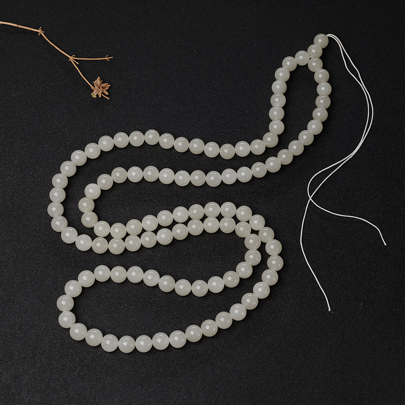 12mm山料和田白玉108佛珠-红掌柜