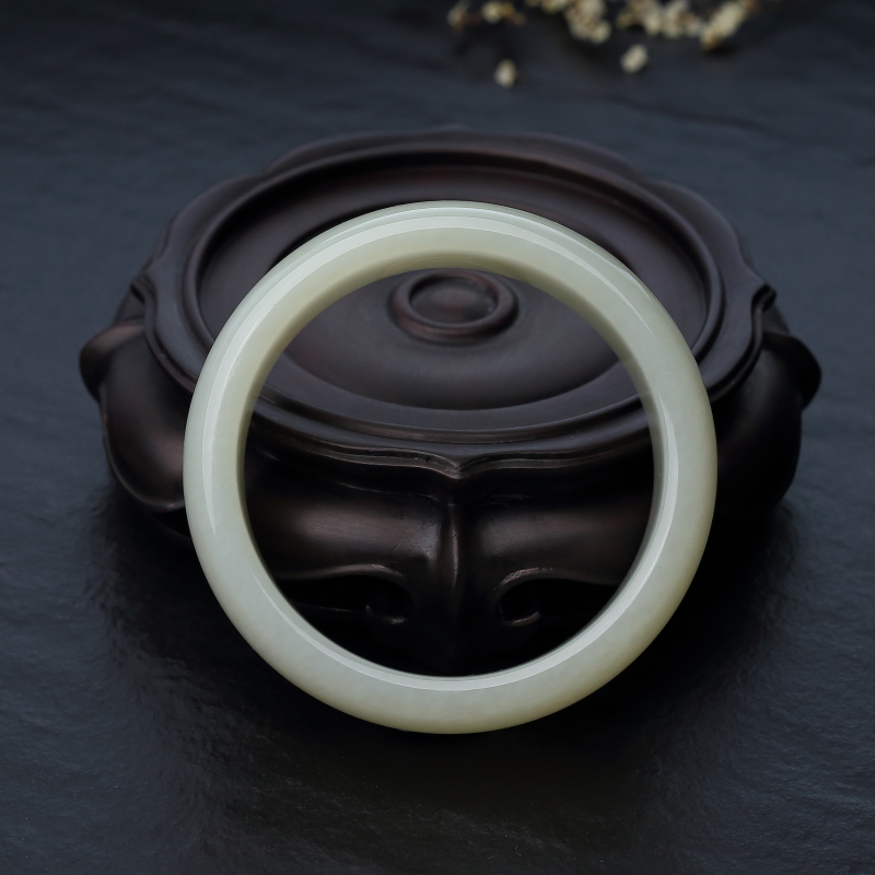 天然山料和田青白玉扁镯-红掌柜