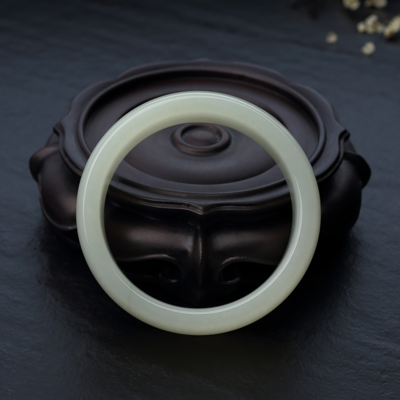 天然山料和田青白玉扁镯-红掌柜