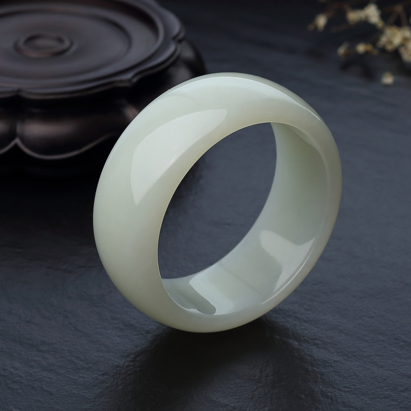 俄料天然山料和田青白玉扁镯-红掌柜