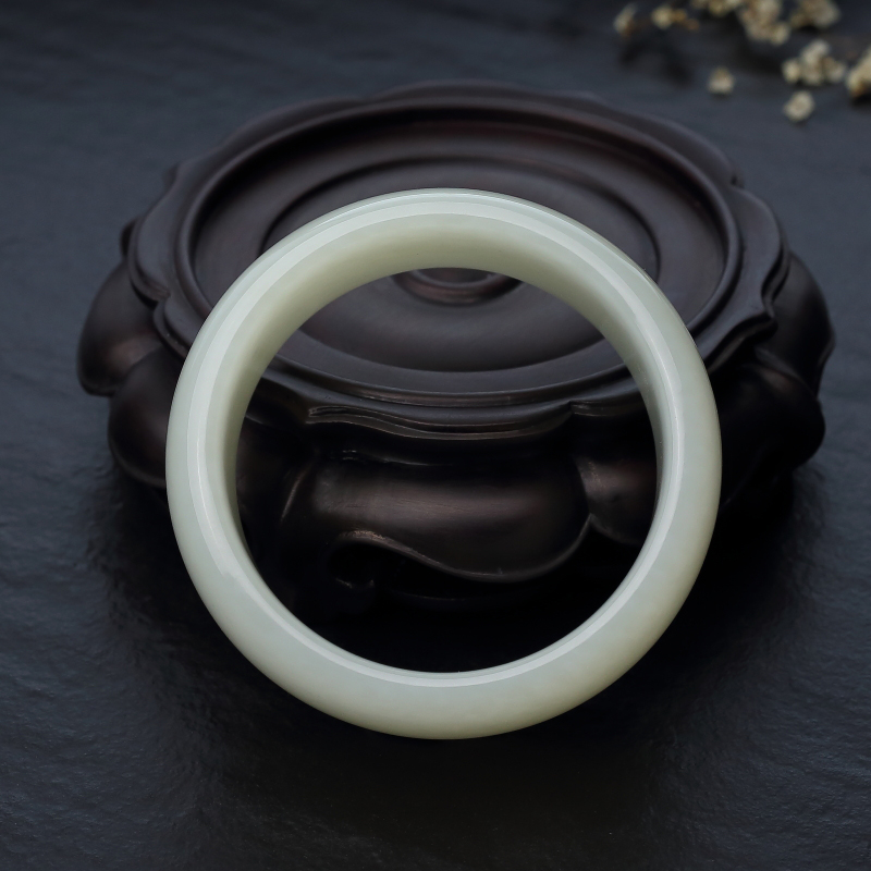 天然山料和田青白玉扁镯-红掌柜