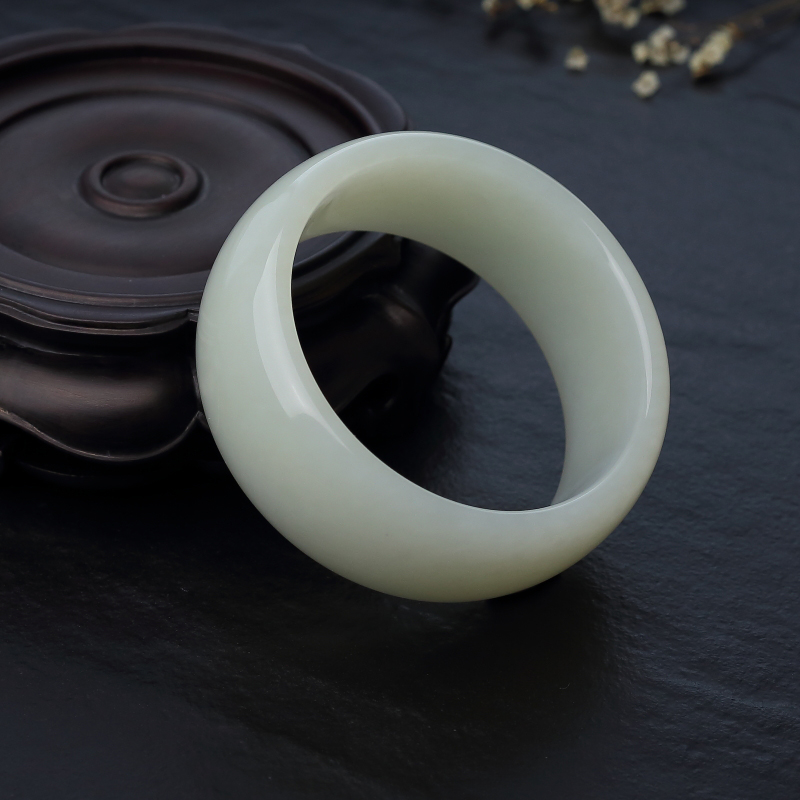 俄料天然和田青白玉扁镯-红掌柜